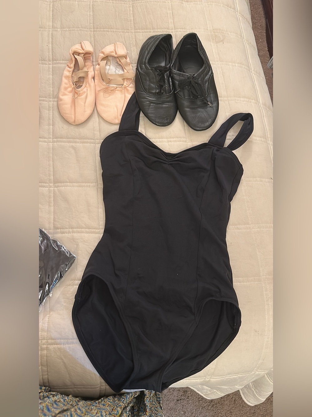 Girls Black One-Piece leotard and ballet shoes